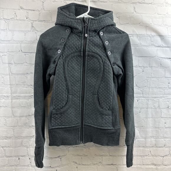 Lululemon Special Edition Women's Gray Quilted Full Zip Scuba Jacket Hooded sz 2 - Picture 2 of 15
